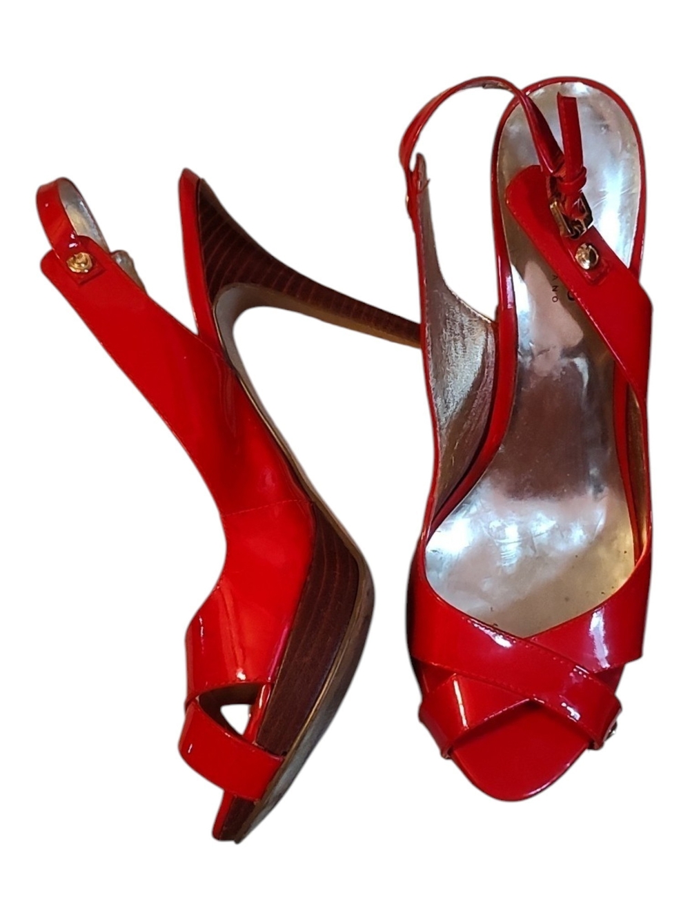 Guess Red Patent Leather Slingback Peep Toe High Heels Baddie Size 8